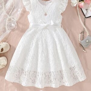 White Lace Girl's Dress with Bow
